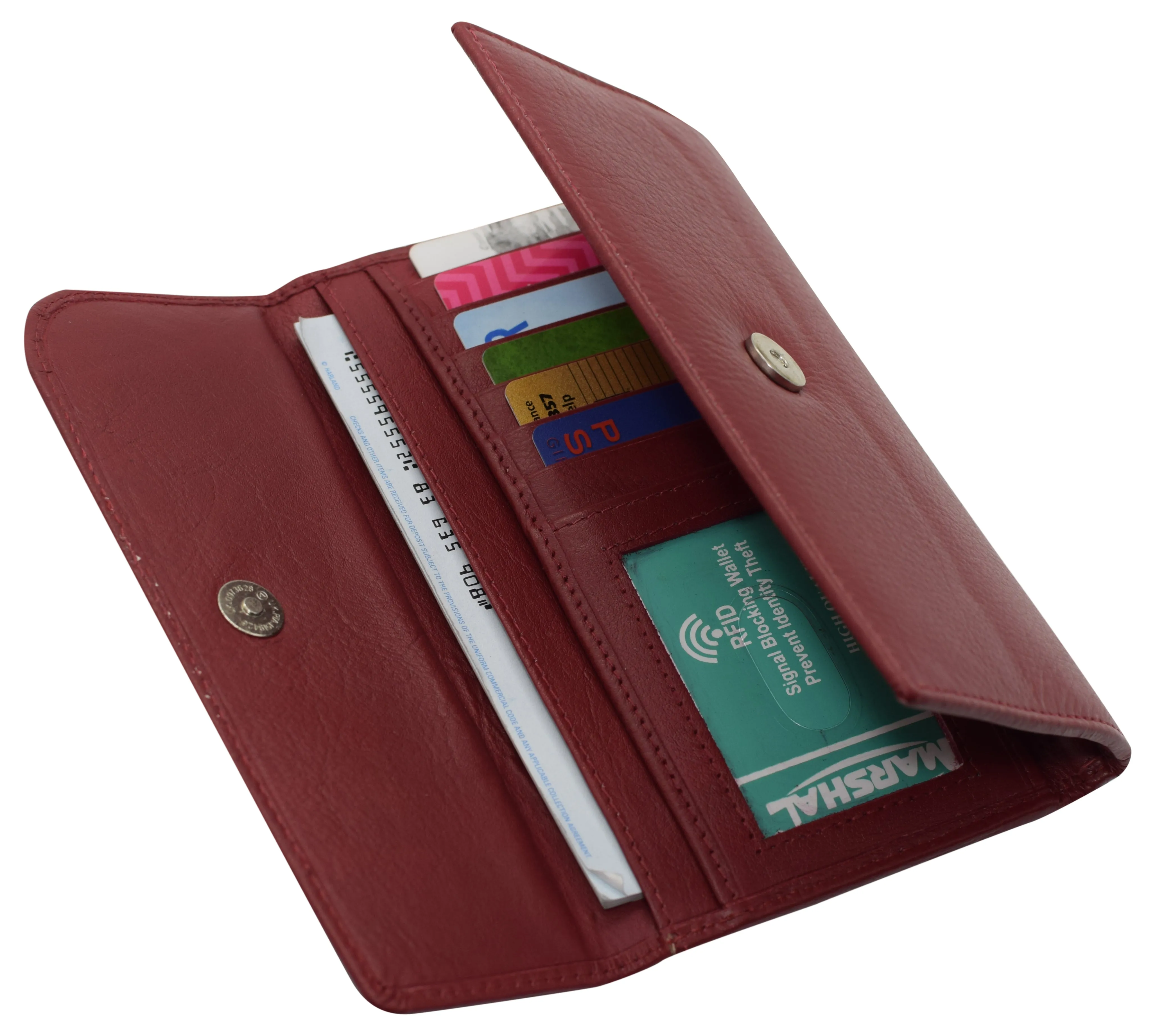 RFIDCN2575 Women's Genuine Leather RFID Trifold Checkbook Slim Wallet for Ladies