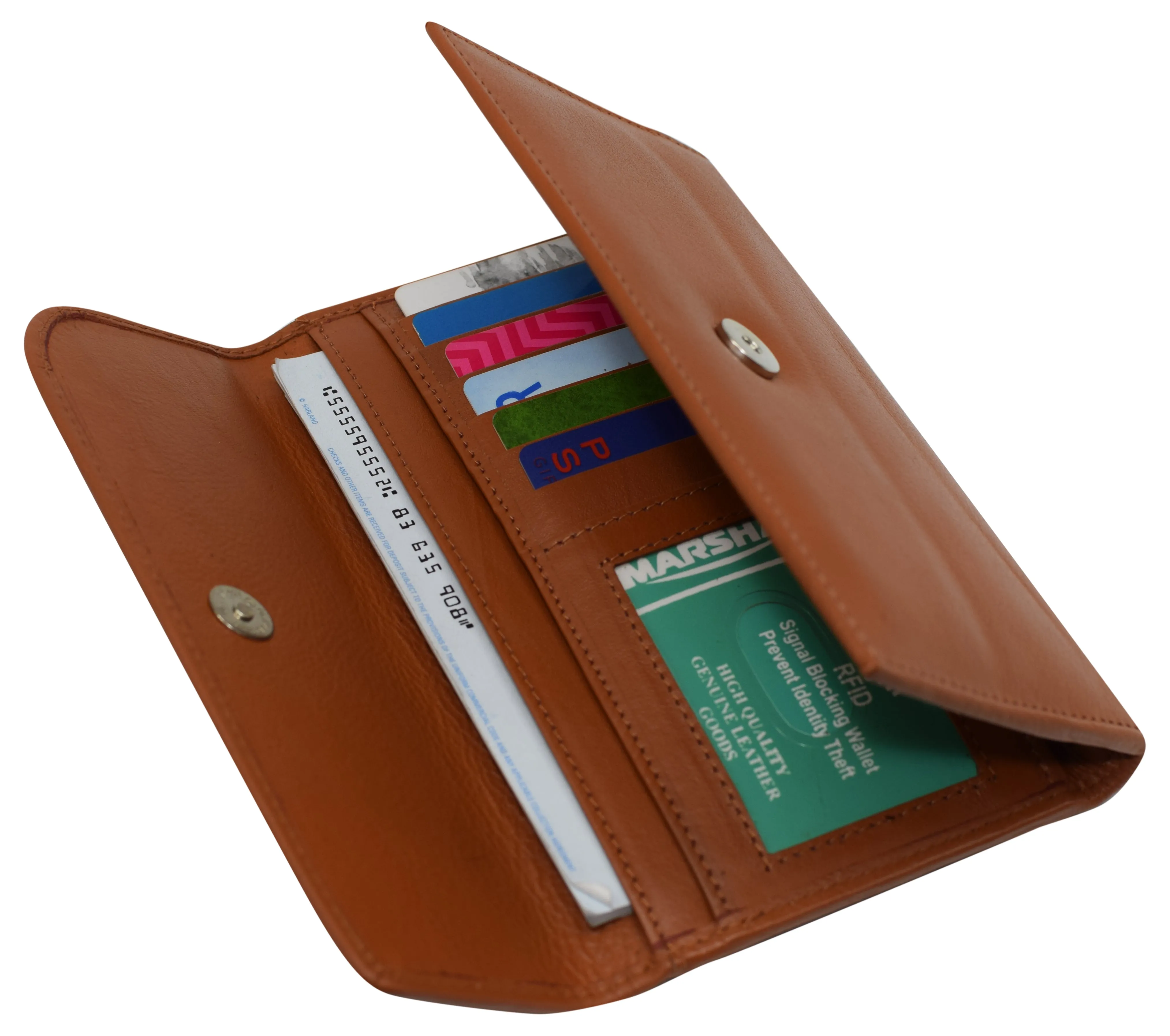 RFIDCN2575 Women's Genuine Leather RFID Trifold Checkbook Slim Wallet for Ladies