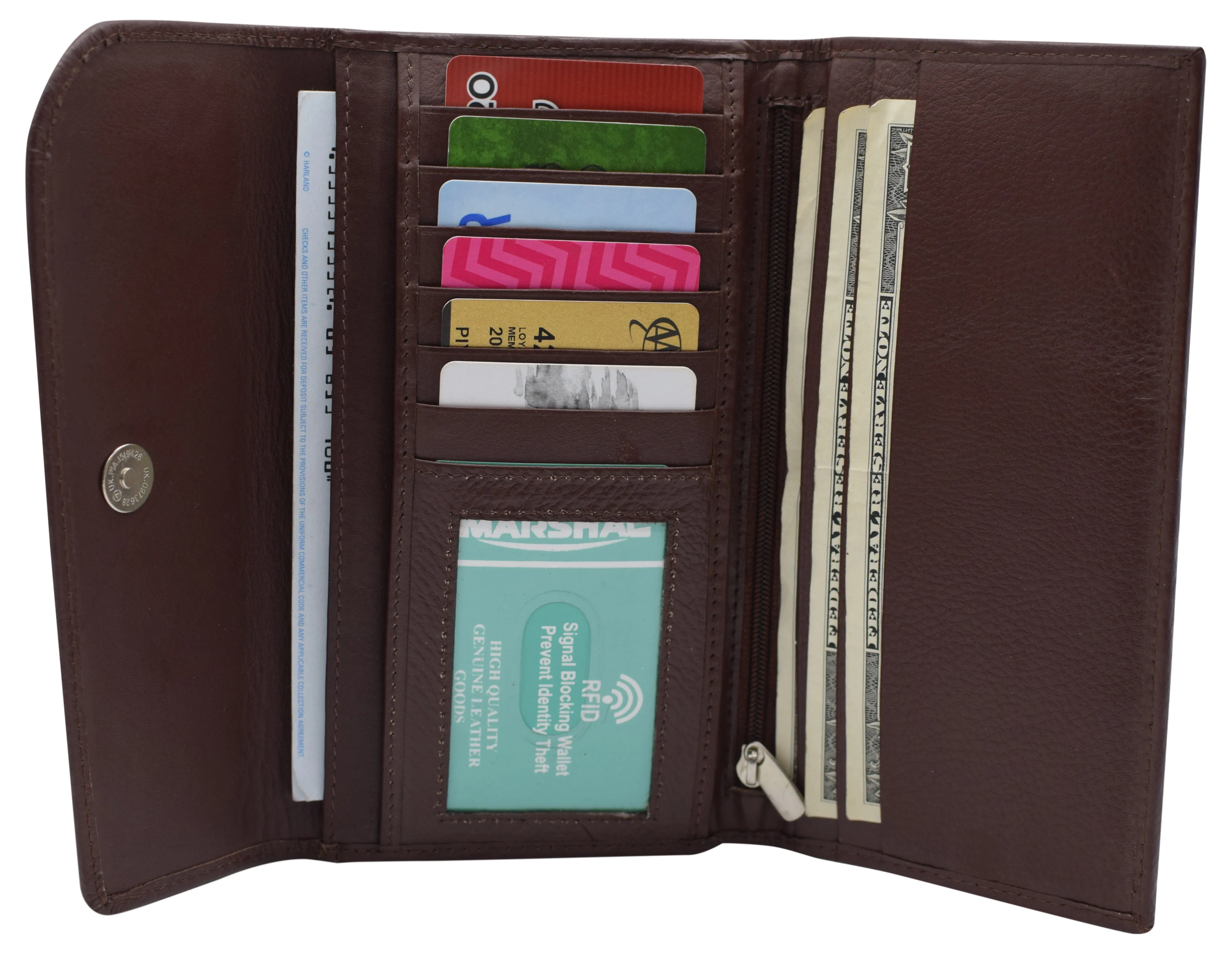 RFIDCN2575 Women's Genuine Leather RFID Trifold Checkbook Slim Wallet for Ladies