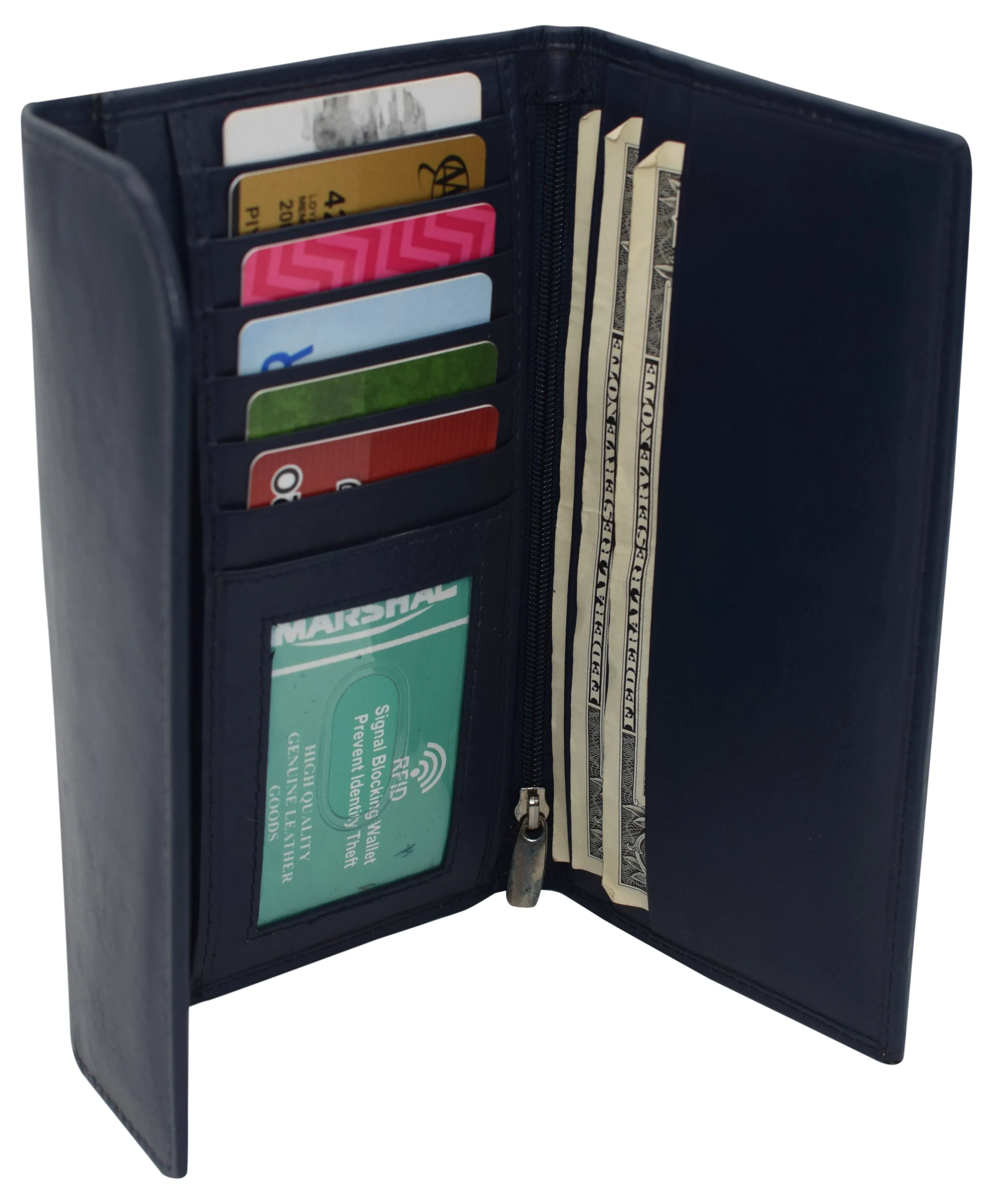 RFIDCN2575 Women's Genuine Leather RFID Trifold Checkbook Slim Wallet for Ladies