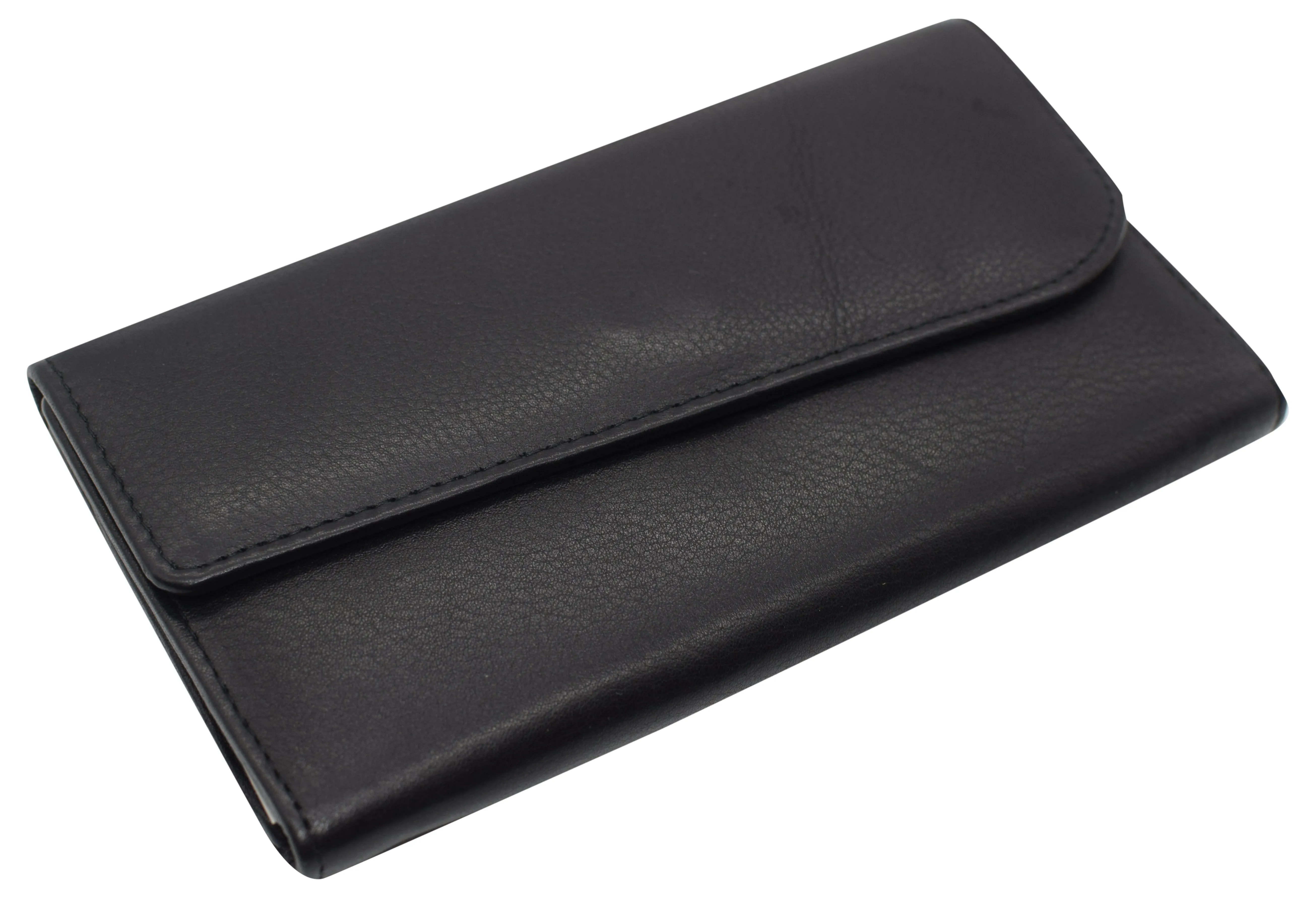 RFIDCN2575 Women's Genuine Leather RFID Trifold Checkbook Slim Wallet for Ladies