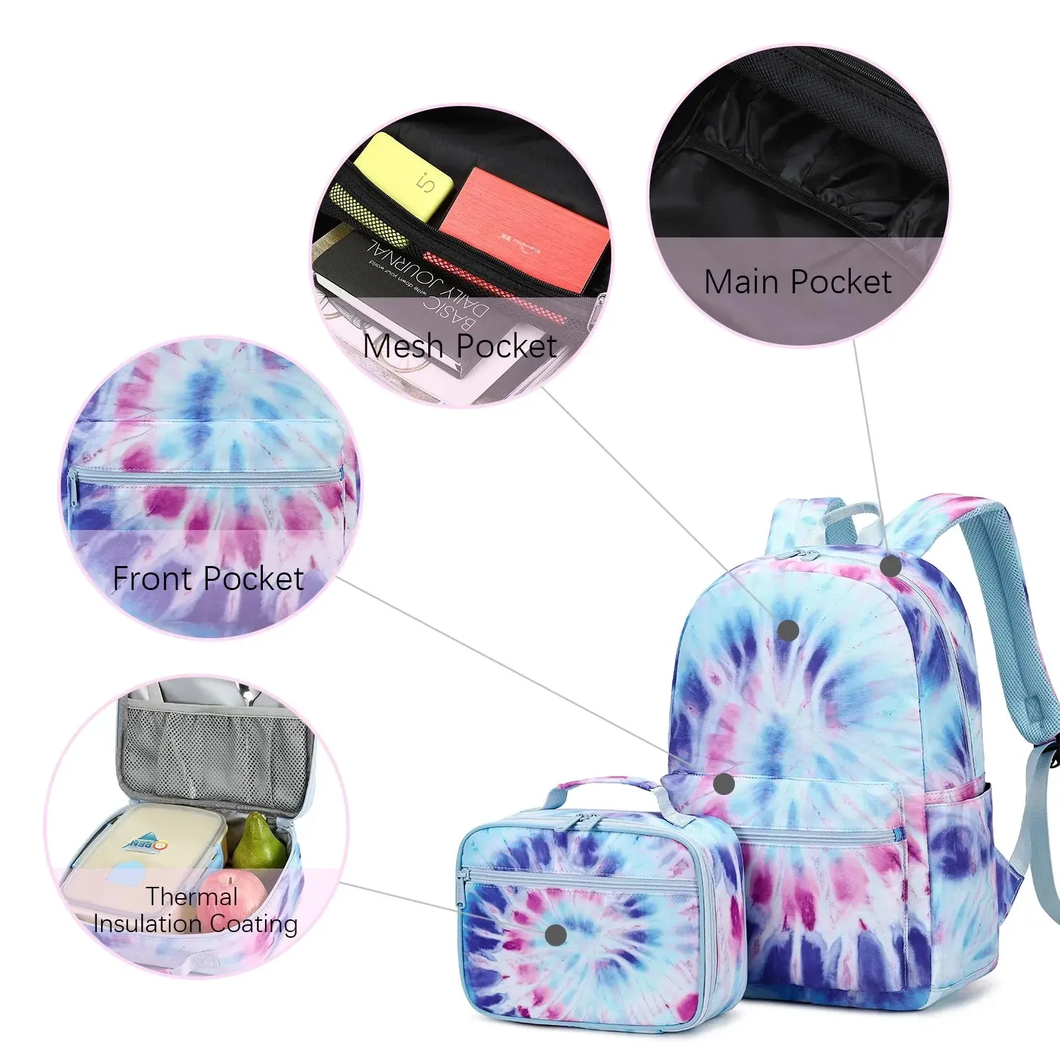 Spiral Swirl Tie Dye School Bag Backpack and Lunch Bag Set