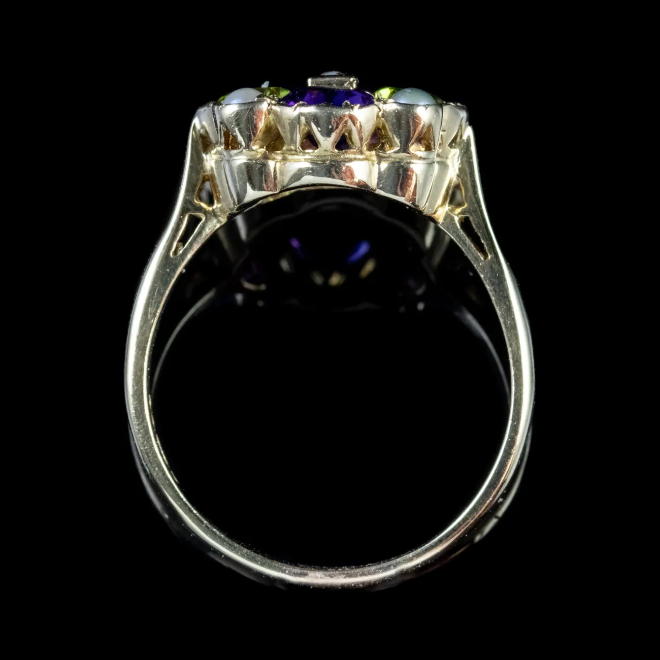 Suffragette Amethyst Peridot Ring 9Ct Gold Dated 1970