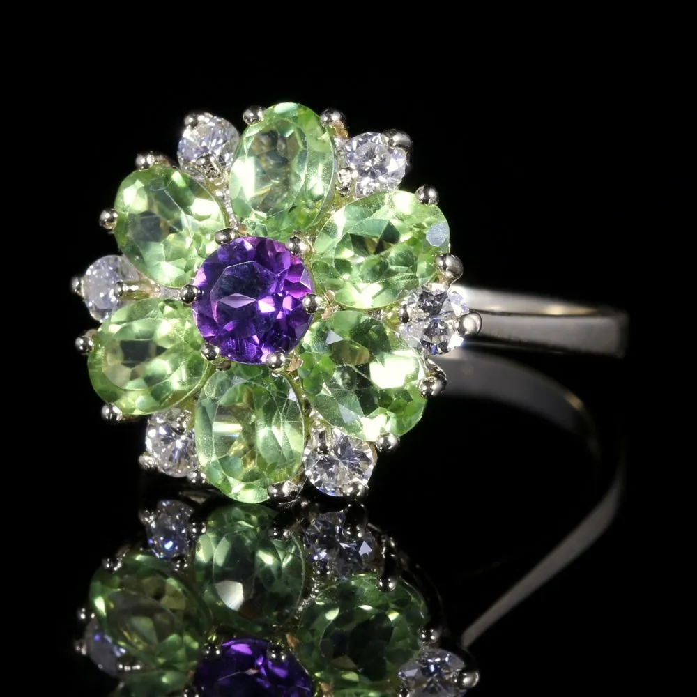 Suffragette Cluster Gold Ring Amethyst Peridot Diamond