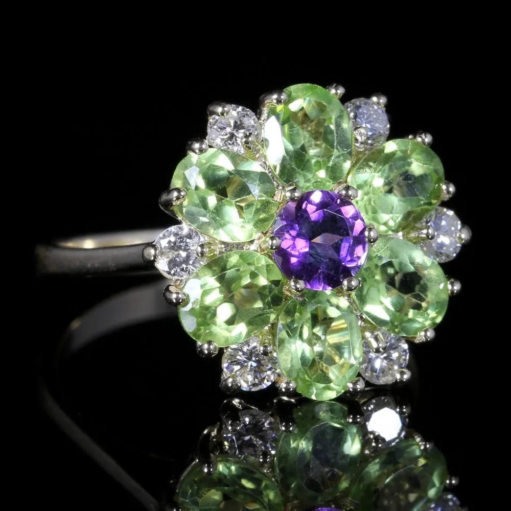 Suffragette Cluster Gold Ring Amethyst Peridot Diamond