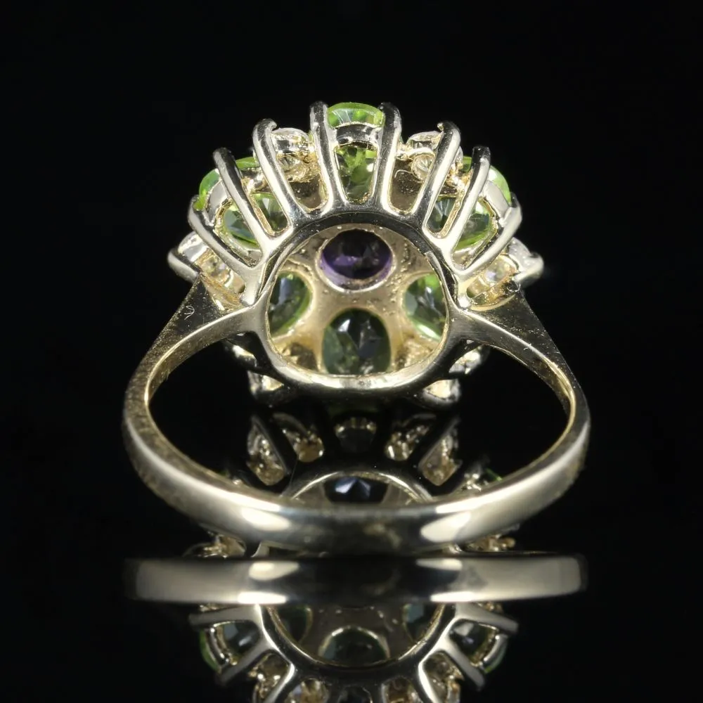 Suffragette Cluster Gold Ring Amethyst Peridot Diamond