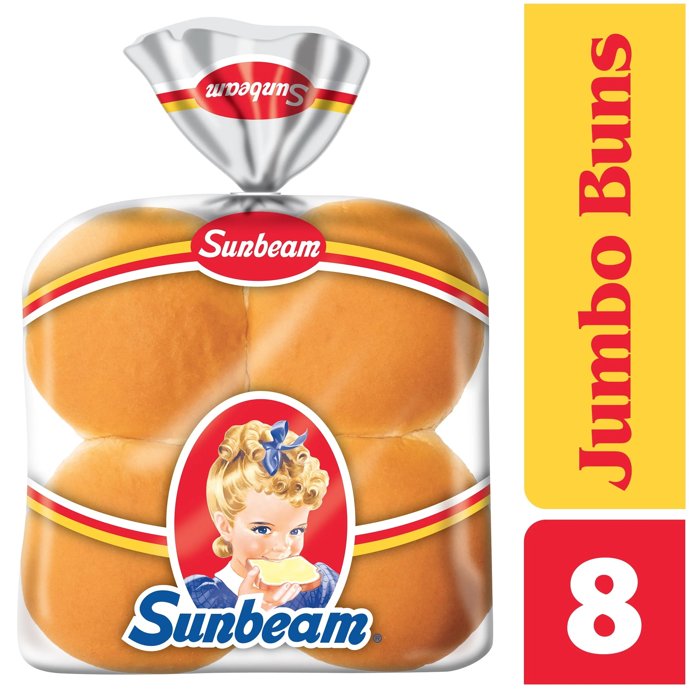 Sunbeam Jumbo Hamburger Buns, Enriched White Bread Burger Buns, 8 Count