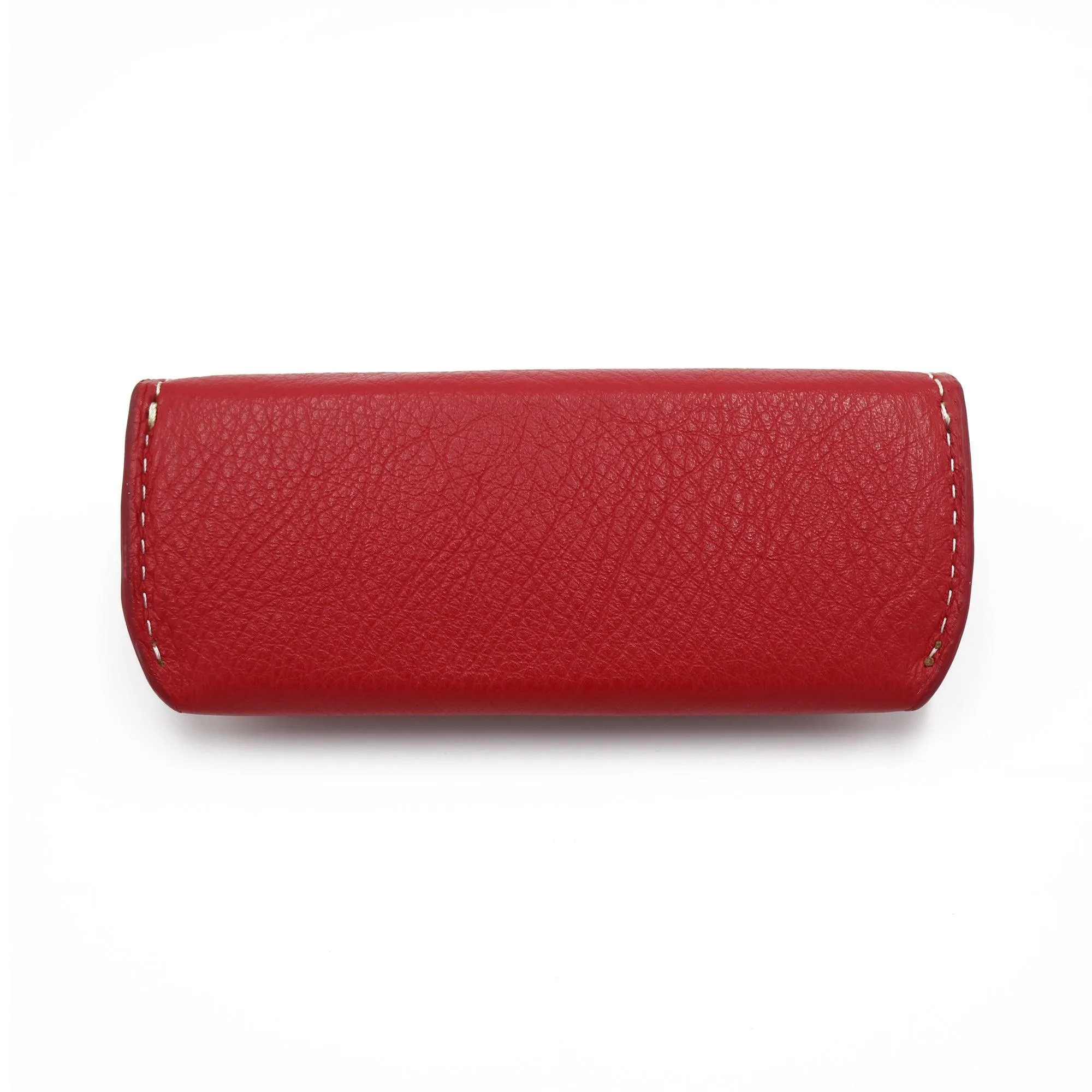 Sunglass Case - Italian Pebble Grain Leather, White Stitching Lined with Cork, Silver Snap