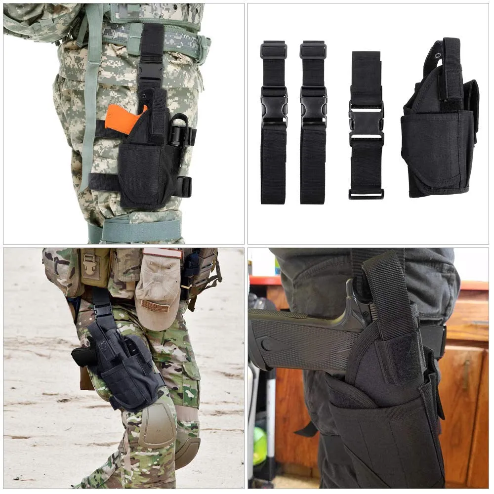 Tactical Drop Leg Holster Adjustable Gun Holster Thigh Pistol Holster with Magazine Pouches for Left/Right Handed Magazine Pouch