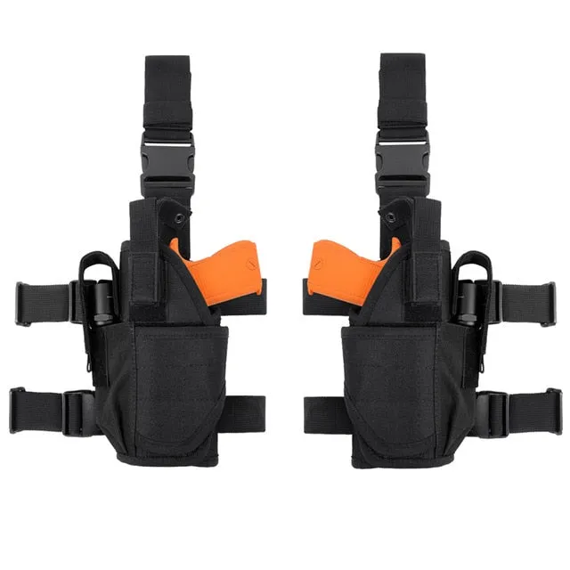 Tactical Drop Leg Holster Adjustable Gun Holster Thigh Pistol Holster with Magazine Pouches for Left/Right Handed Magazine Pouch