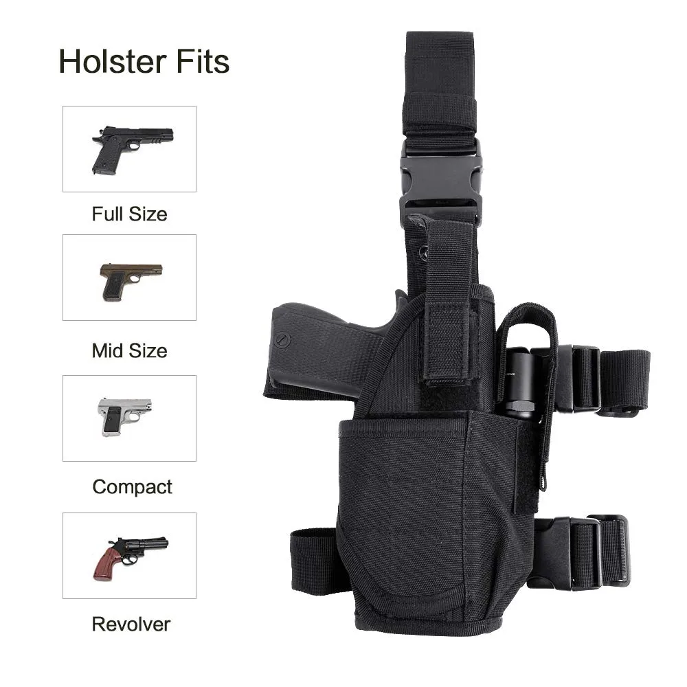 Tactical Drop Leg Holster Adjustable Gun Holster Thigh Pistol Holster with Magazine Pouches for Left/Right Handed Magazine Pouch