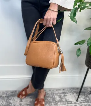 Tan Leather Tassel Camera Bag