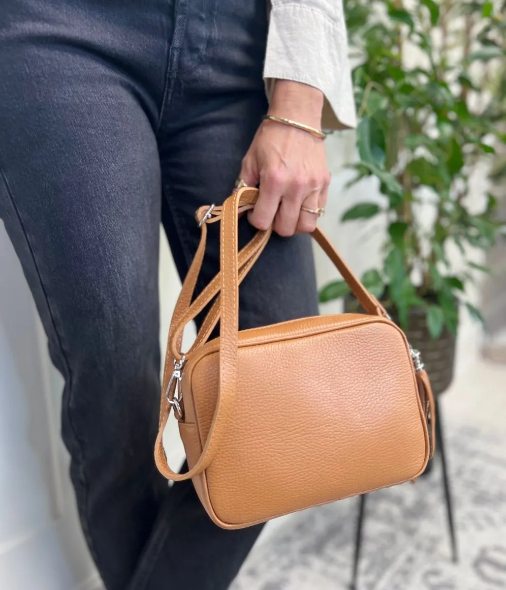 Tan Leather Tassel Camera Bag