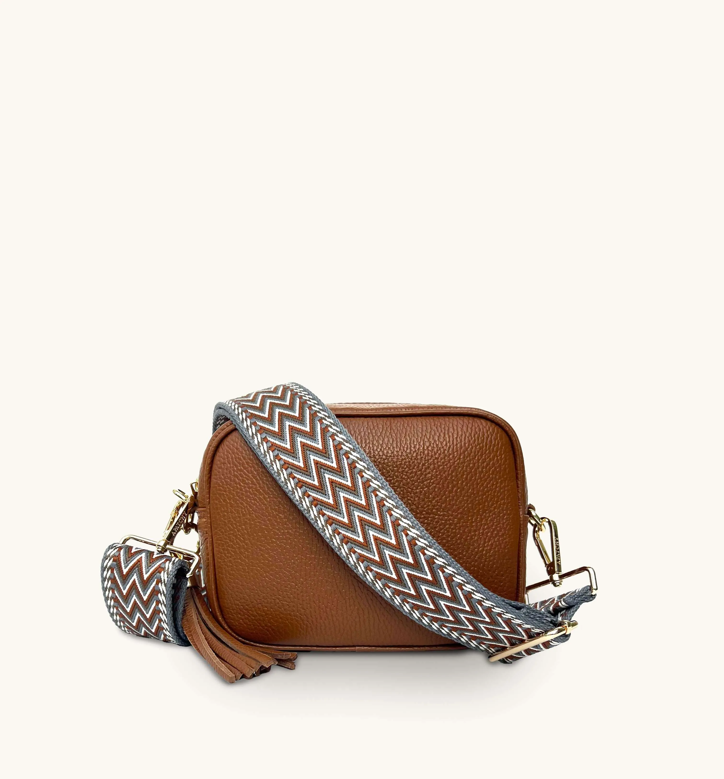 The Tassel Tan Leather Crossbody Bag With Tan Boho Strap