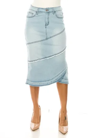 Tiered Light Indigo Wash Denim Skirt