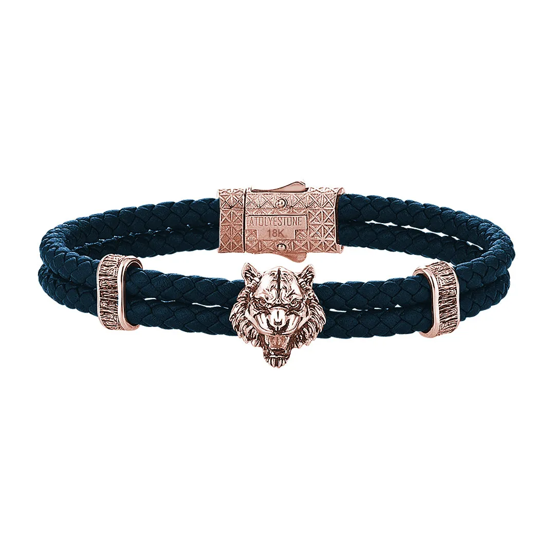 Tiger Leather Bracelet in Solid Rose Gold