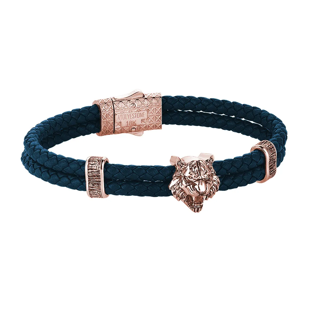 Tiger Leather Bracelet in Solid Rose Gold