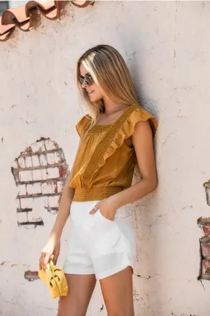 Turmeric Boxy Neckline Short Sleeve Top