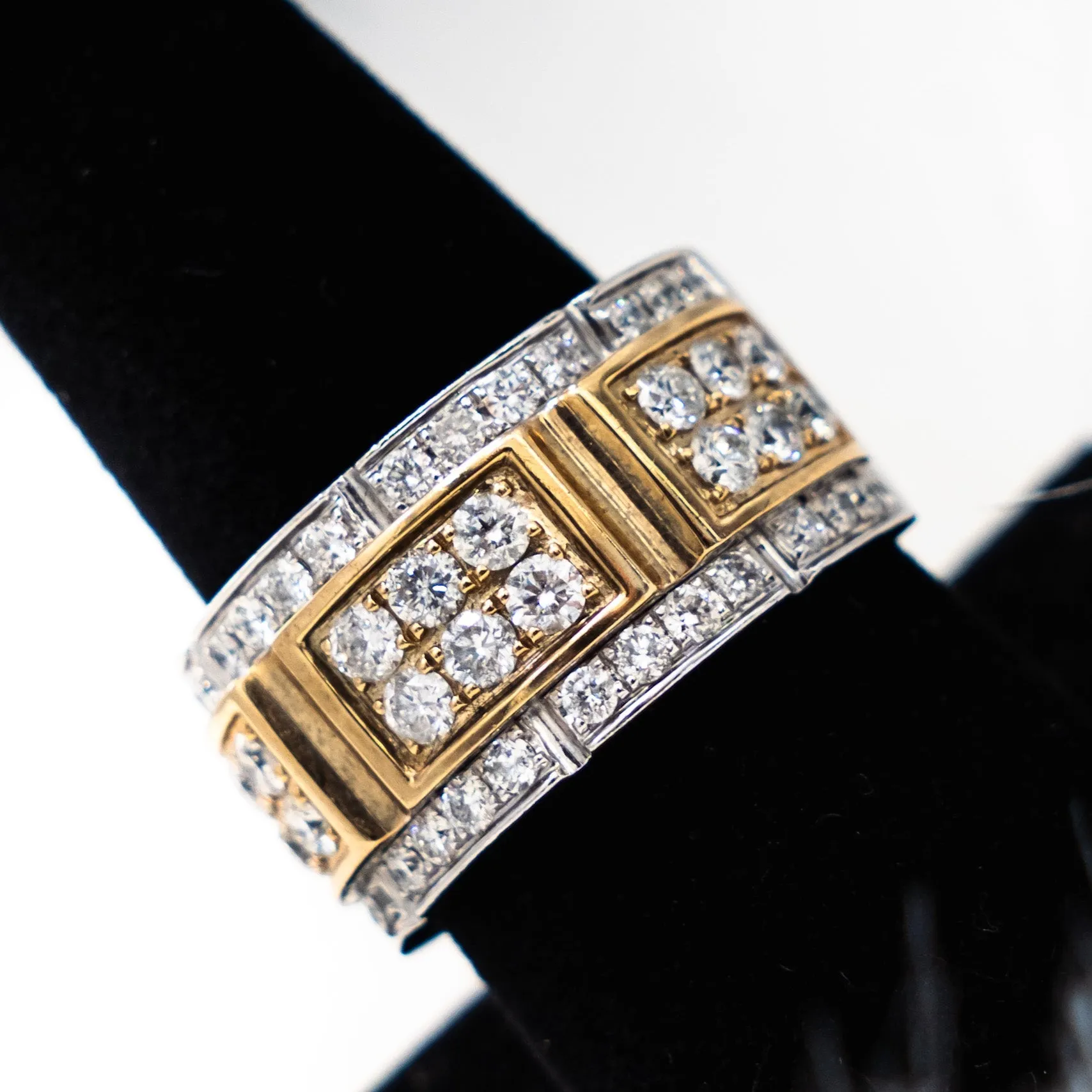 Two Tone Ring 10K White-Yellow Gold With Round Diamonds / 12gr / Size 10