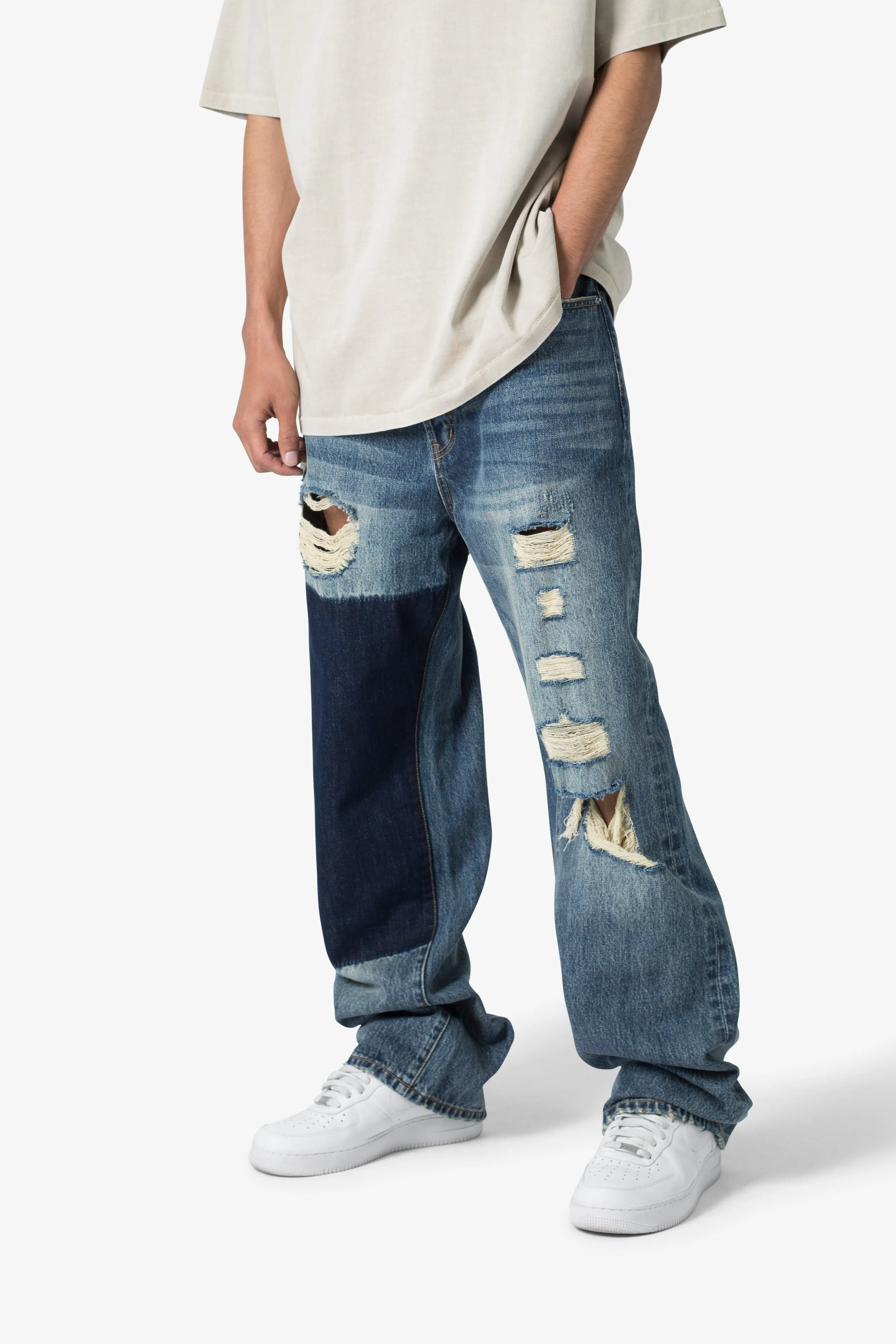 Ultra Baggy One Knee Thrashed Denim - Blue