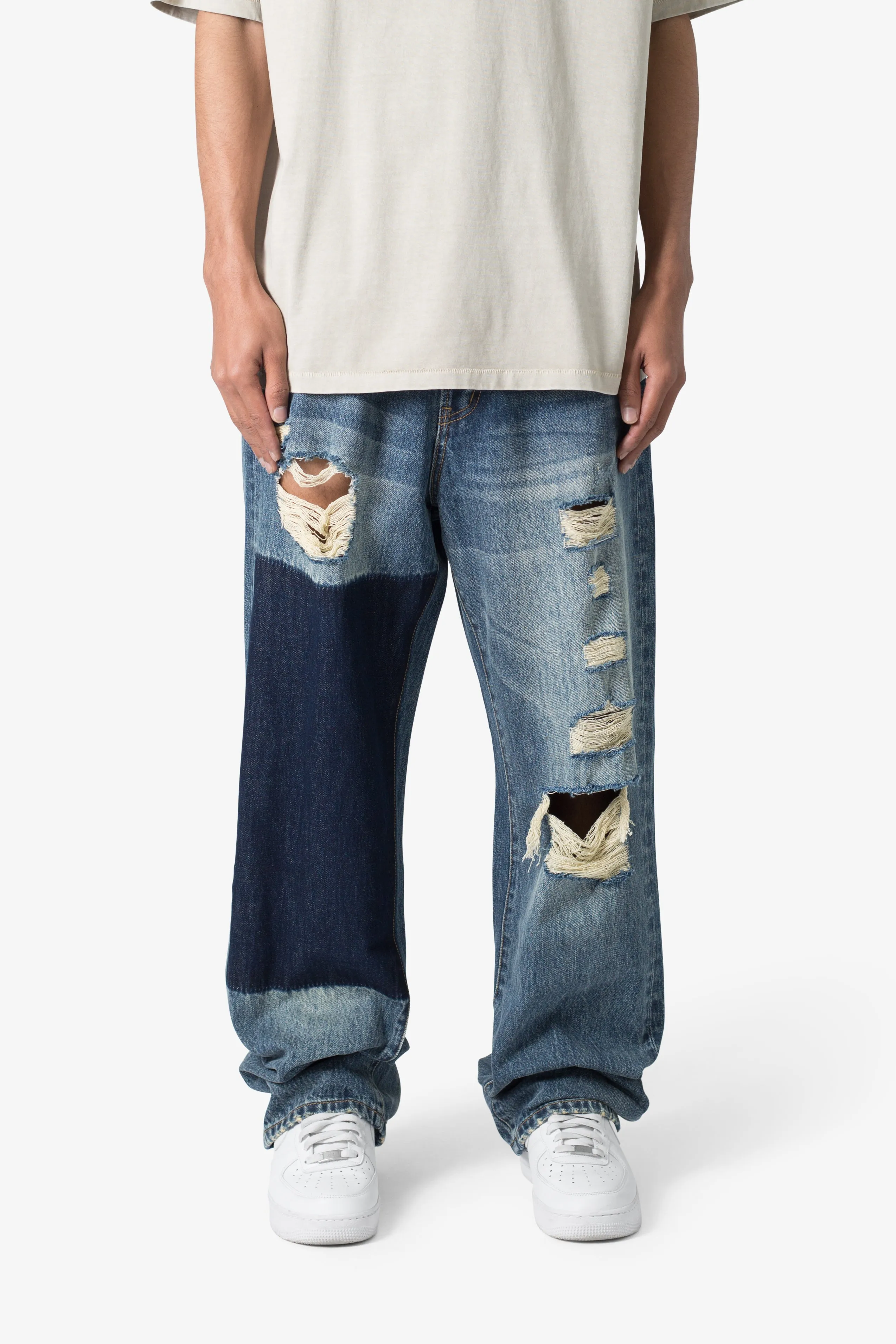 Ultra Baggy One Knee Thrashed Denim - Blue