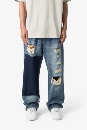 Ultra Baggy One Knee Thrashed Denim - Blue