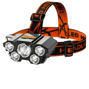 USB Rechargeable Led Five-Head Headlamp Super Bright 18650 Built-in Battery Headlight Portable Head Flashlight Fishing Lantern