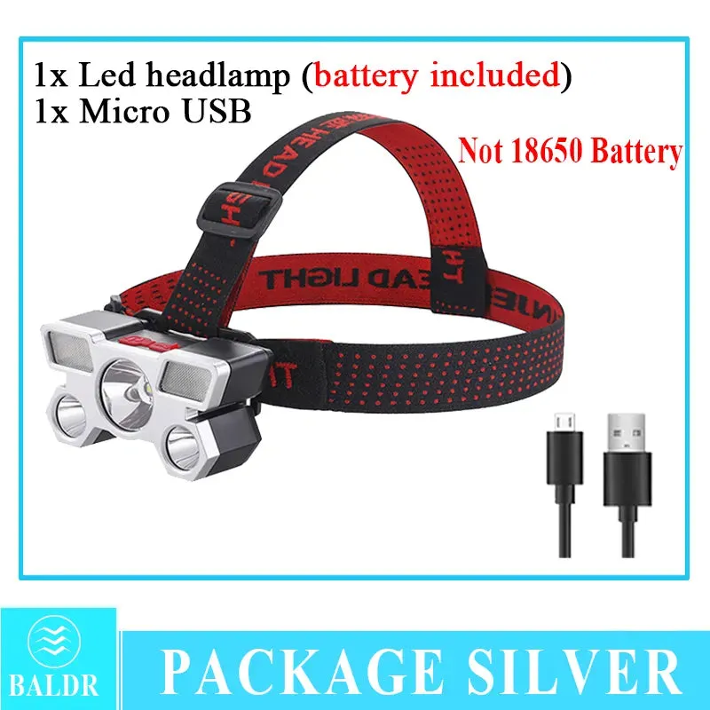 USB Rechargeable Led Five-Head Headlamp Super Bright 18650 Built-in Battery Headlight Portable Head Flashlight Fishing Lantern