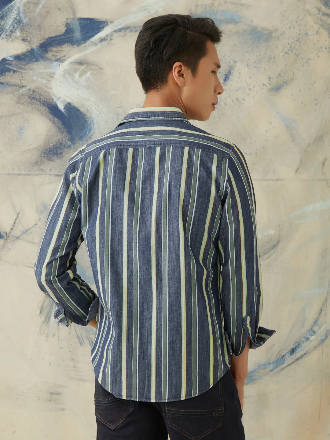 Vertical Striped Denim Shirt