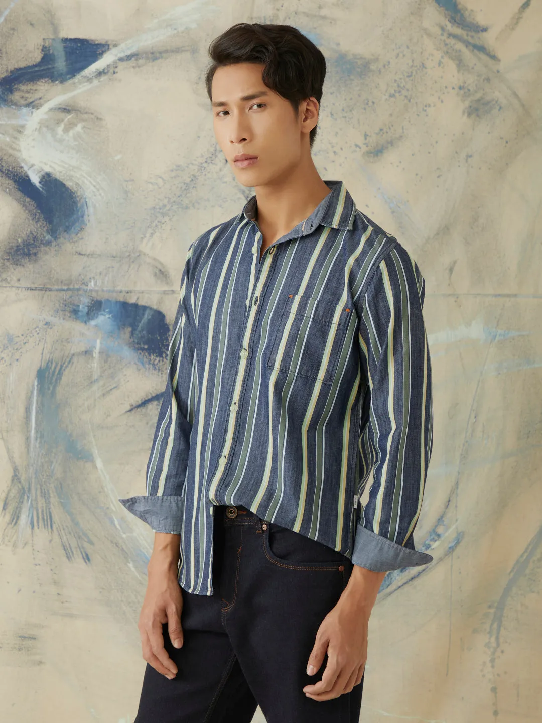 Vertical Striped Denim Shirt