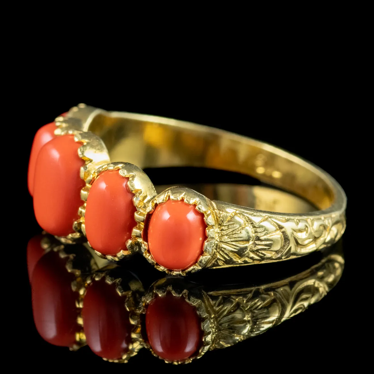 Victorian Style Coral Five Stone Ring