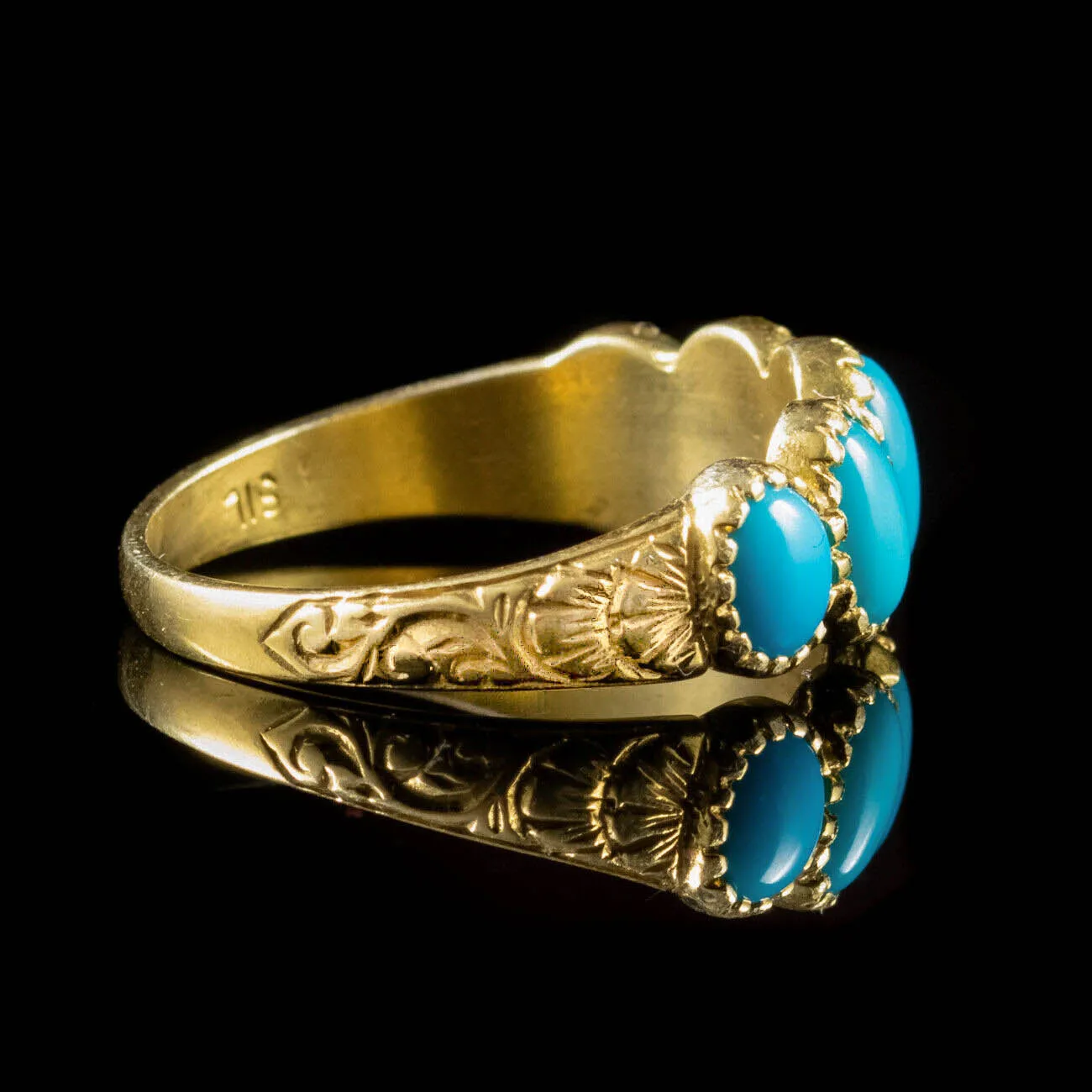 Victorian Style Five Stone Turquoise Ring Silver 18Ct Gold Gilt