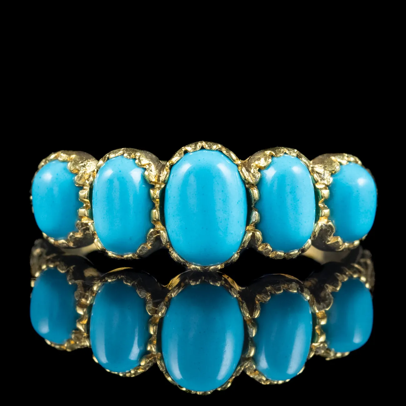 Victorian Style Five Stone Turquoise Ring Silver 18Ct Gold Gilt