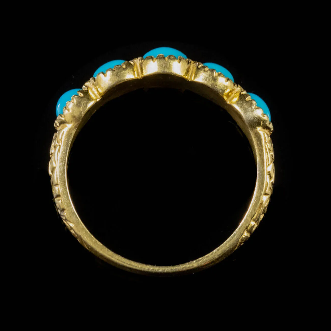 Victorian Style Five Stone Turquoise Ring Silver 18Ct Gold Gilt