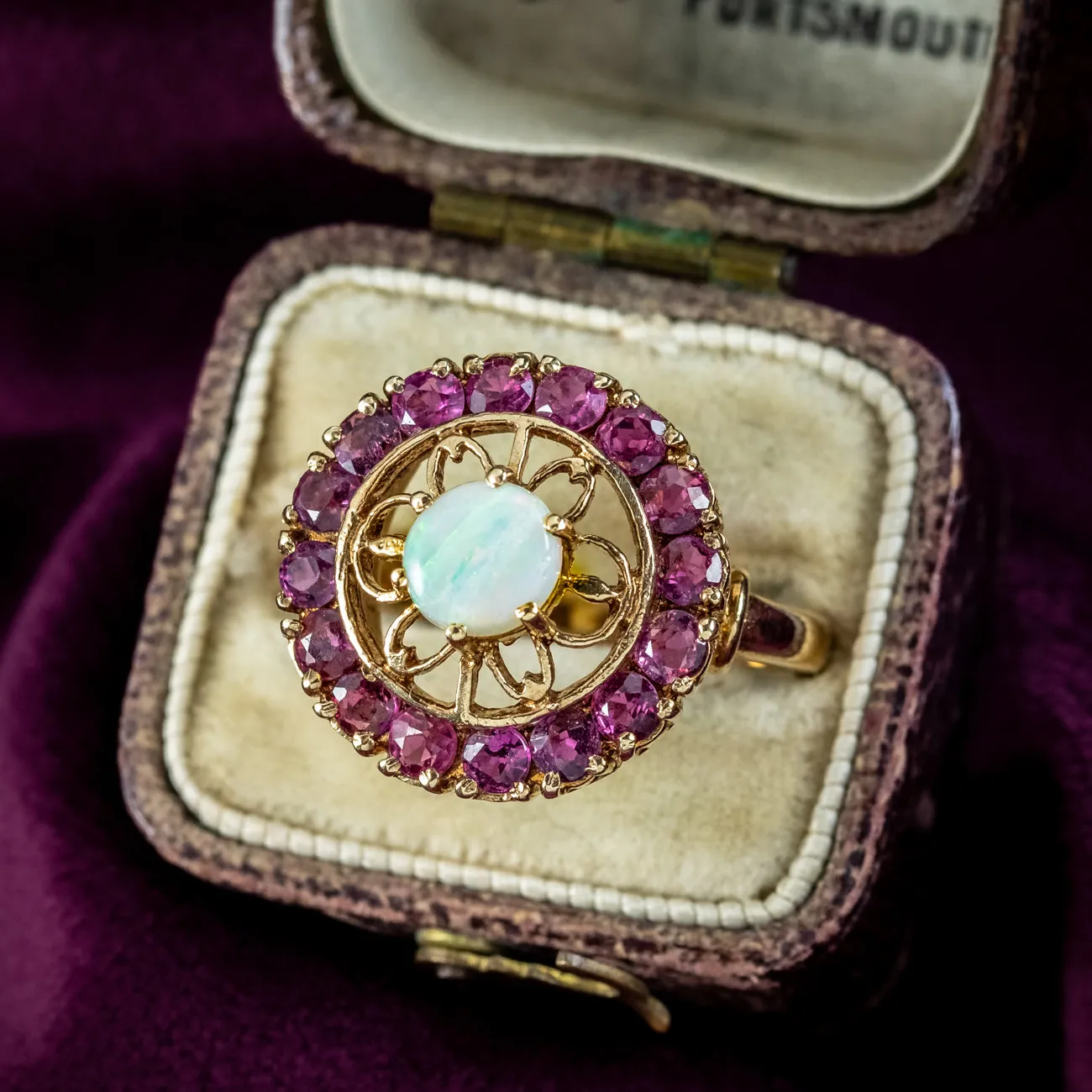 Vintage Opal Ruby Cocktail Ring 1.6ct Ruby Dated 1979