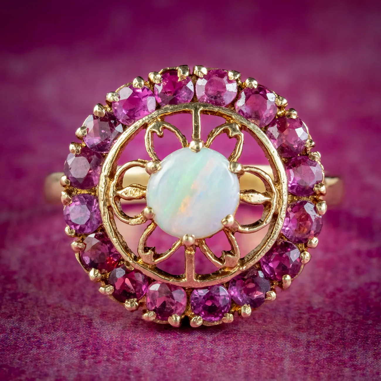 Vintage Opal Ruby Cocktail Ring 1.6ct Ruby Dated 1979