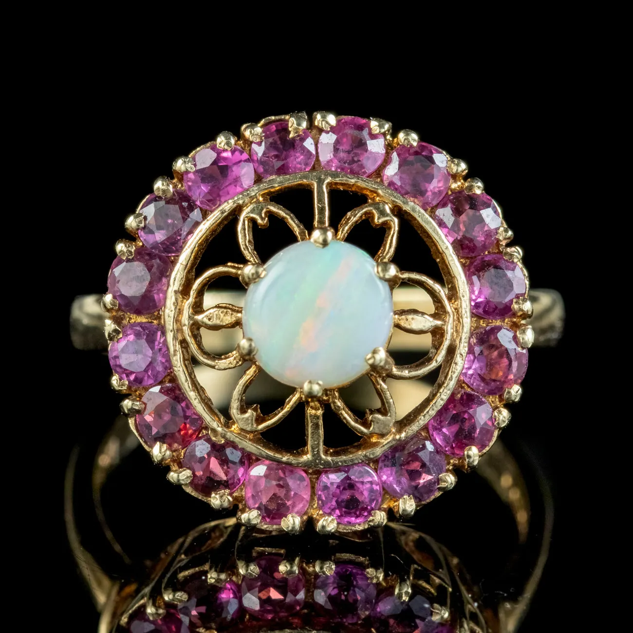 Vintage Opal Ruby Cocktail Ring 1.6ct Ruby Dated 1979