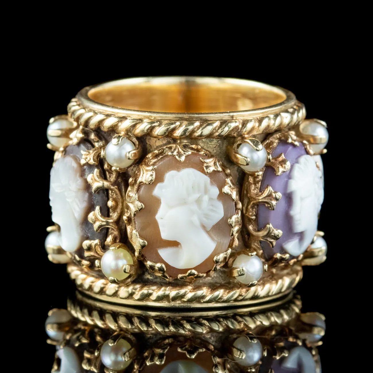 Vintage Victorian Revival Pearl Cameo Eternity Band Ring