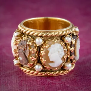 Vintage Victorian Revival Pearl Cameo Eternity Band Ring