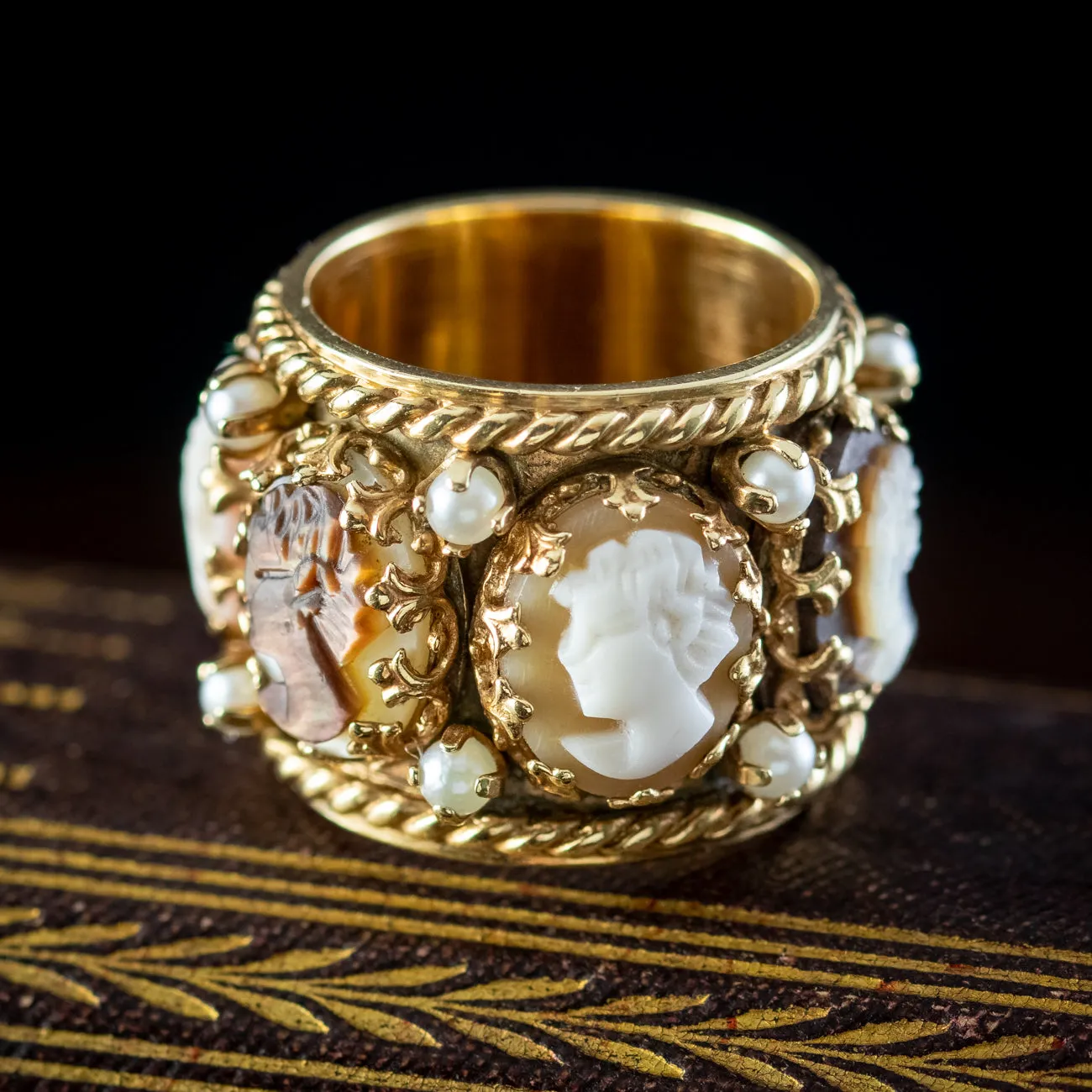 Vintage Victorian Revival Pearl Cameo Eternity Band Ring