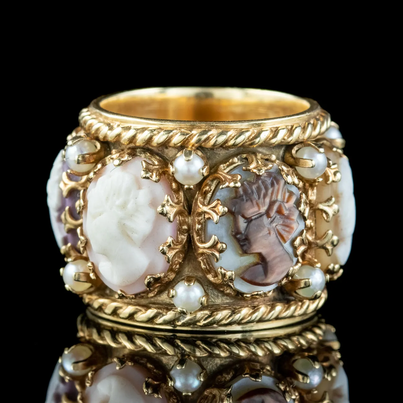 Vintage Victorian Revival Pearl Cameo Eternity Band Ring