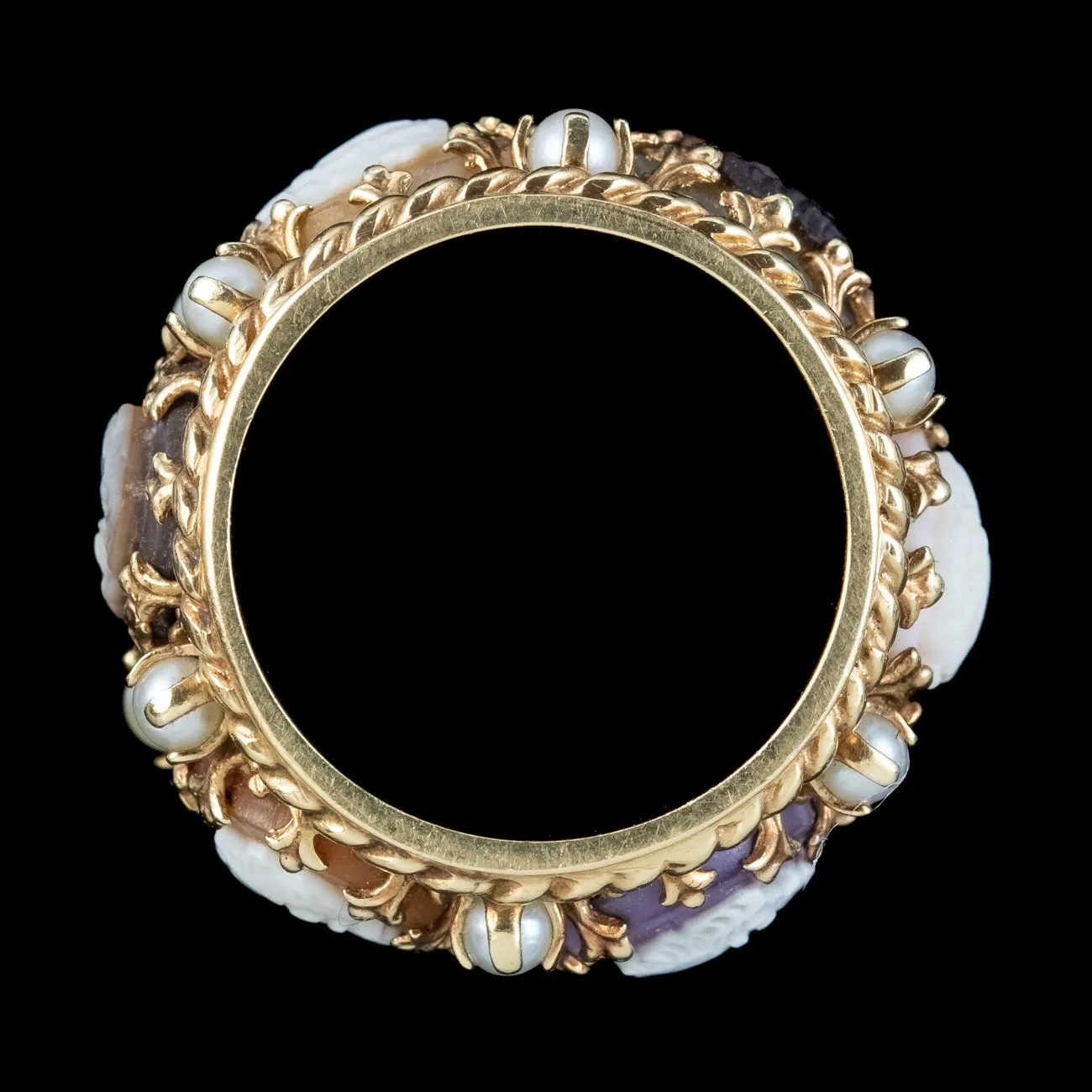 Vintage Victorian Revival Pearl Cameo Eternity Band Ring