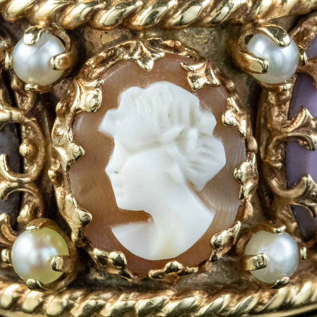 Vintage Victorian Revival Pearl Cameo Eternity Band Ring