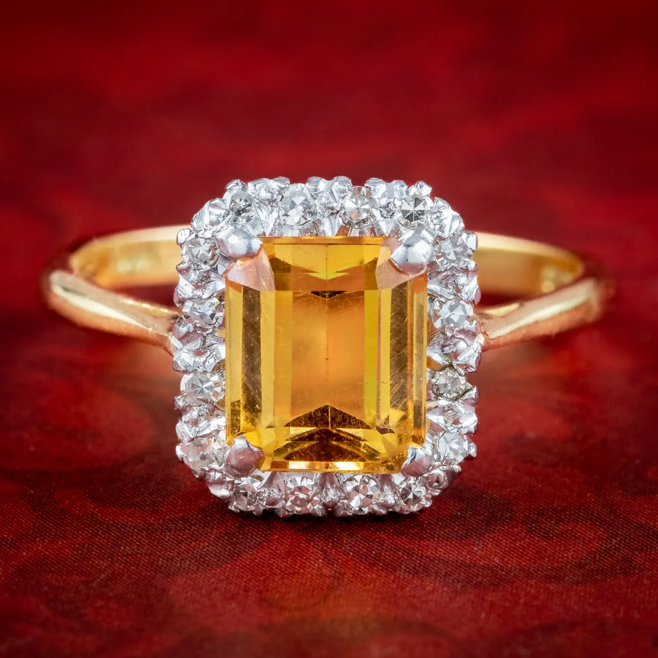 Vintage Yellow Topaz Diamond Cluster Ring 1.85ct Topaz Dated 1963