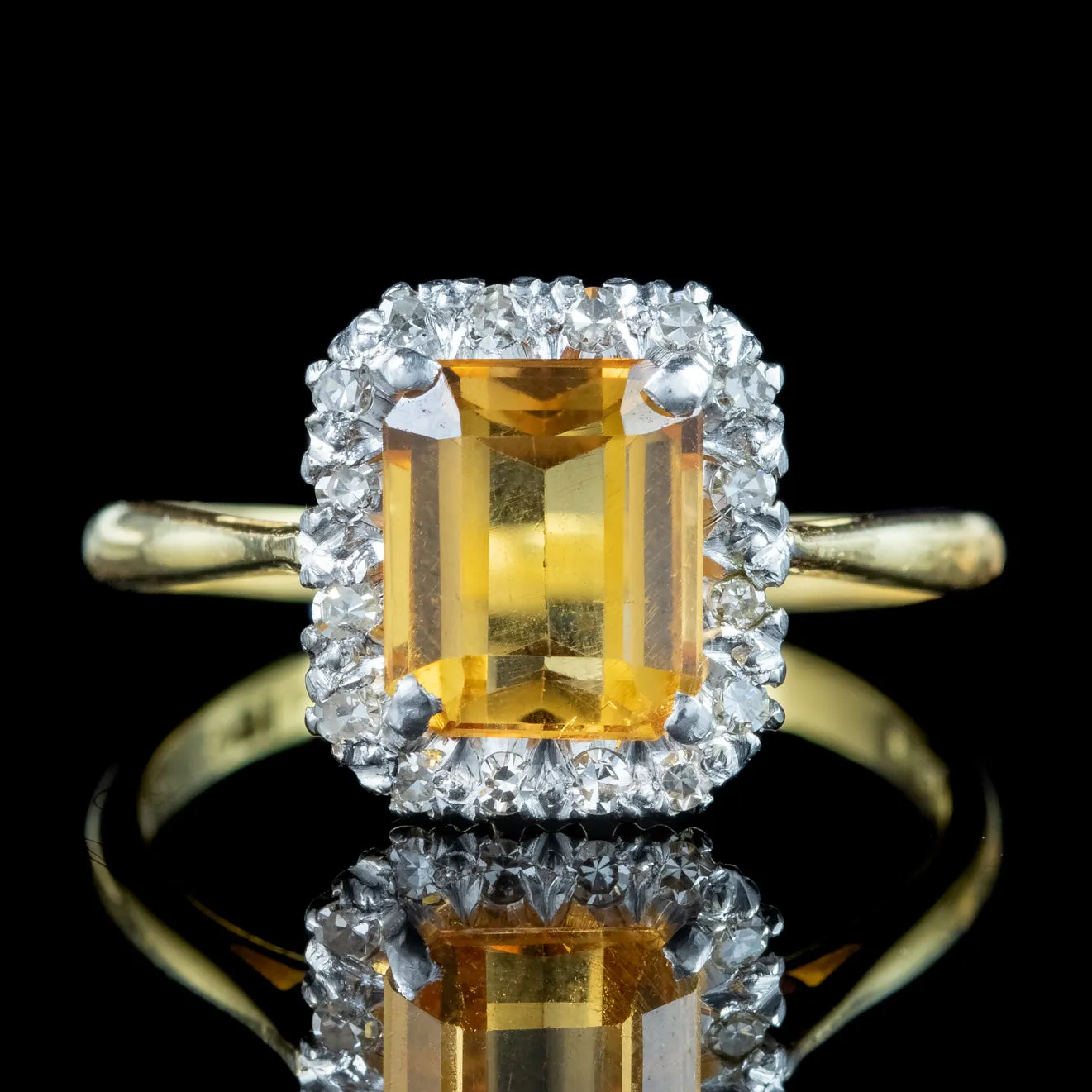 Vintage Yellow Topaz Diamond Cluster Ring 1.85ct Topaz Dated 1963