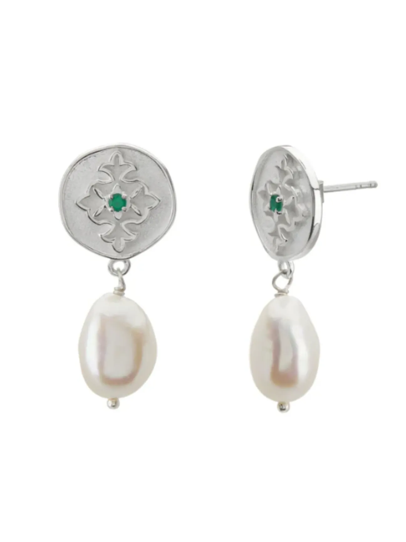 Wandering Soul Green Onyx & Pearl Earring