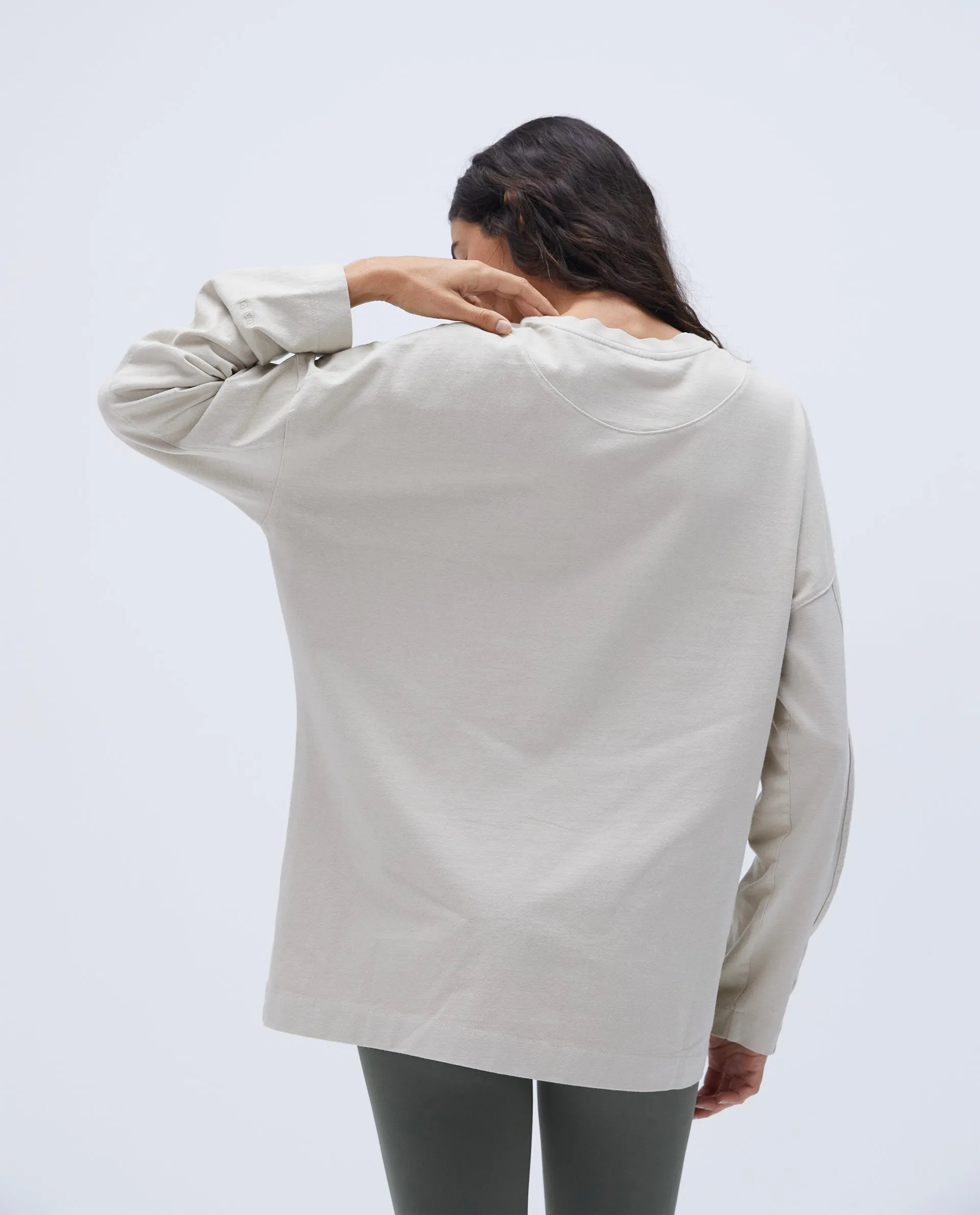 Washed Long Sleeve Drop Shoulder T-shirt - Stone