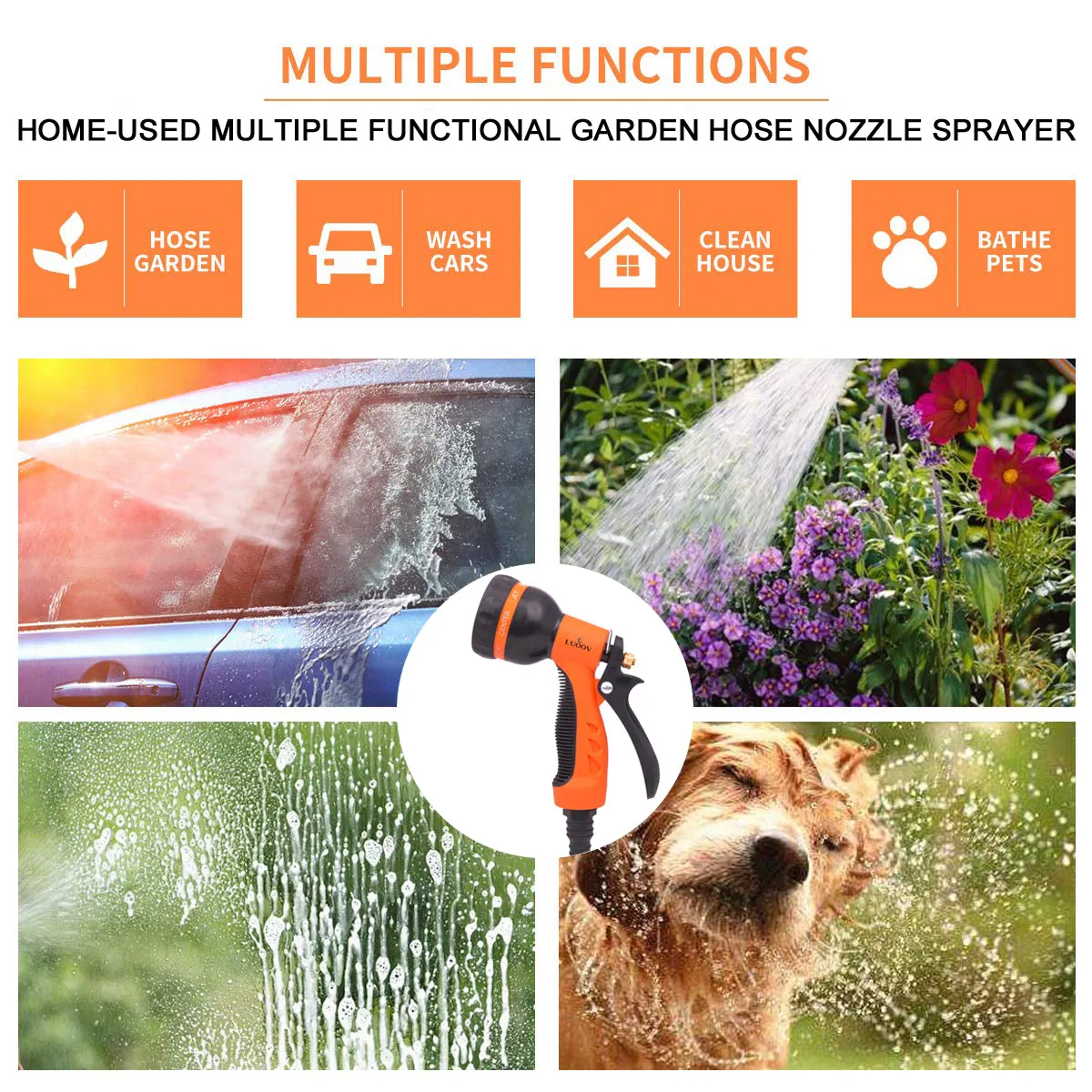 Watering Gun Garden Hose Nozzle High Pressure Spray 8Adjustable Spray Patterns