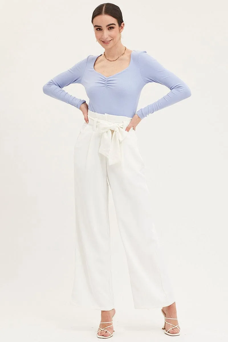 White Paper Bag Pants Wide Leg