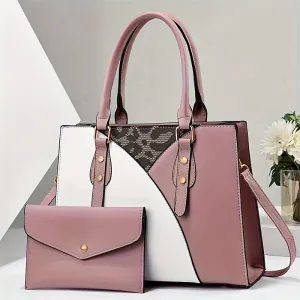 Women's 2pcs/set Versatile Large Capacity  Handbag With Clutch Bag